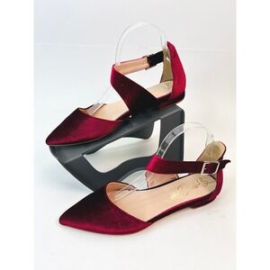 Santorini Sandals Burgundy Velvet Pointed Toe Ankle Strap Flats Made in Greece 8